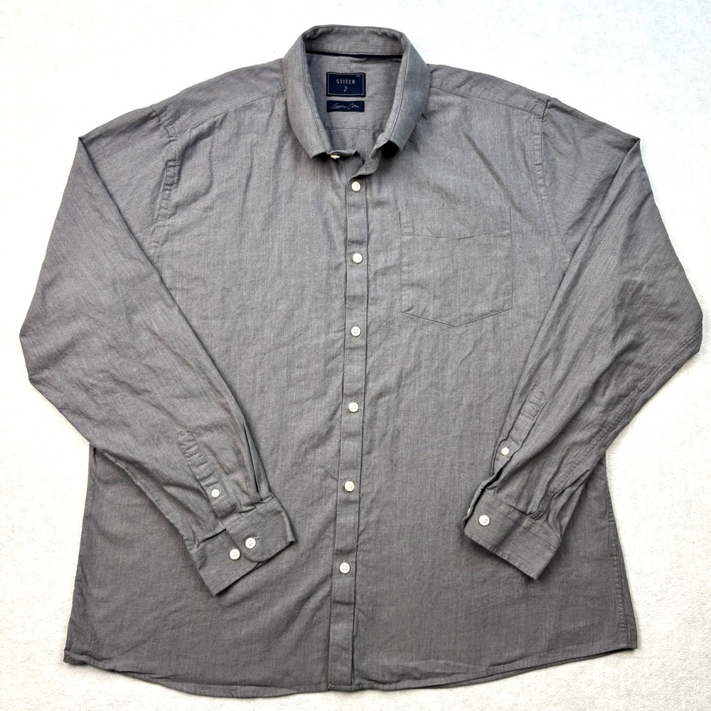 Stitch Note Mens XXL Grey Egyptian Cotton Long Sleeve Button Down Shirt Pocket